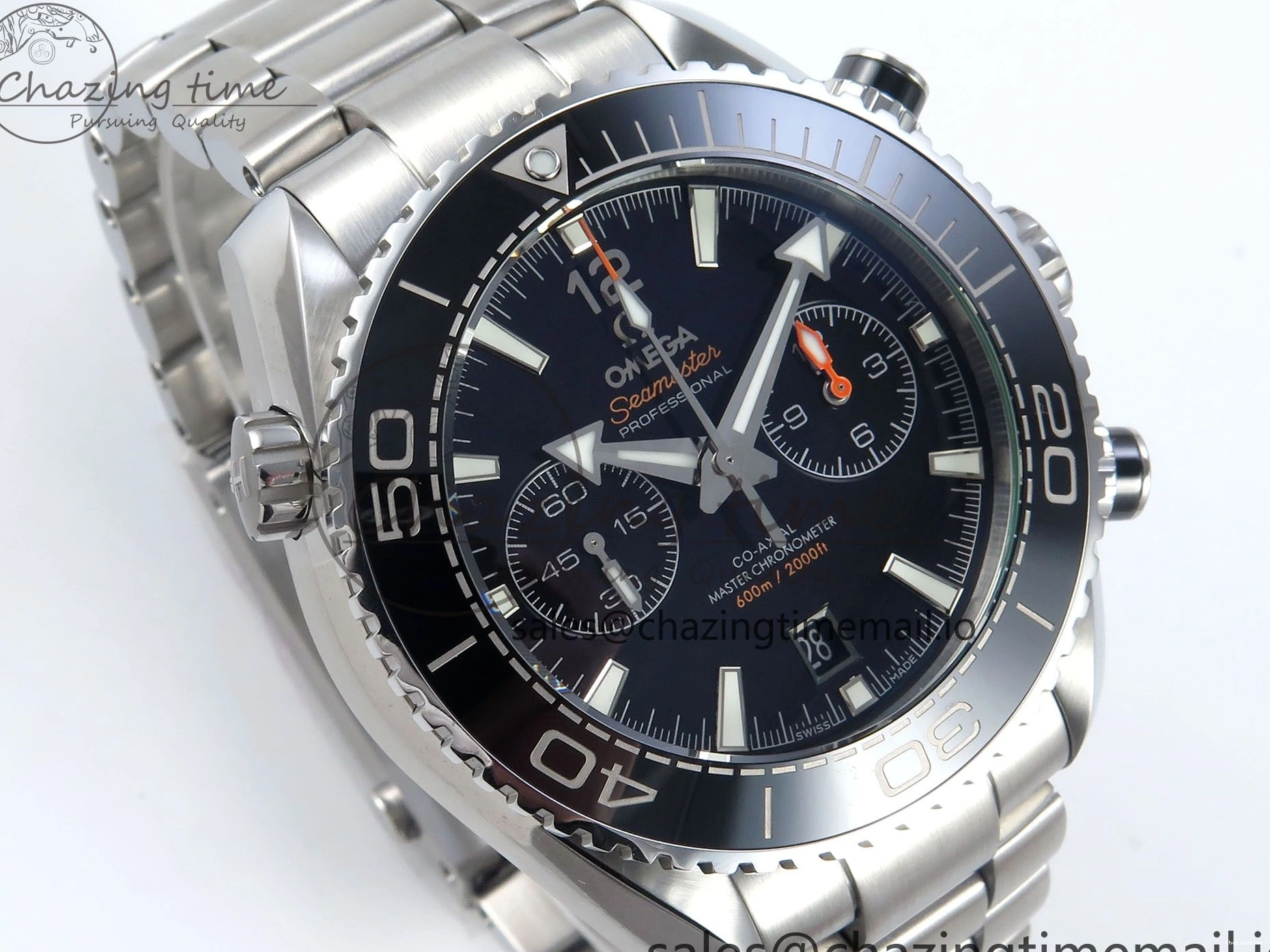 0125 FreshLook Planet Ocean Master Chronometer 600M 45.5mm SS SCF 1:1 Best Edition Black Bezel Black Dial on SS Bracelet A9900 Super Clone 7675